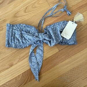 Doen Soleil Bandeau Bikini Top in Blue Cottage Ivy Floral NWT